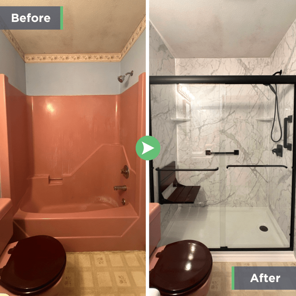 Is a walk in shower affordable? Read more here! This before and after was completed by Yankee Home Improvement.